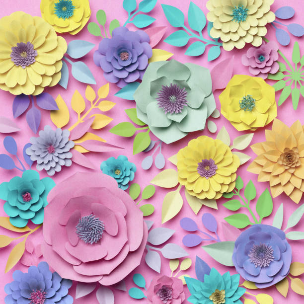 istock 3d rendering, paper art flowers, floral backround, botanical pattern, pastel candy colors, vibrant palette 909688576