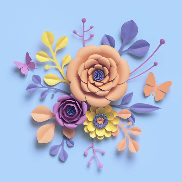 istock 3d rendering, paper art flowers, floral backround, botanical pattern, round bouquet, pastel candy colors, vibrant palette 909688704