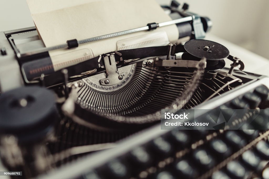 Metal parts of old typewriters Closeup of metal parts of old typewriters Typewriter Stock Photo