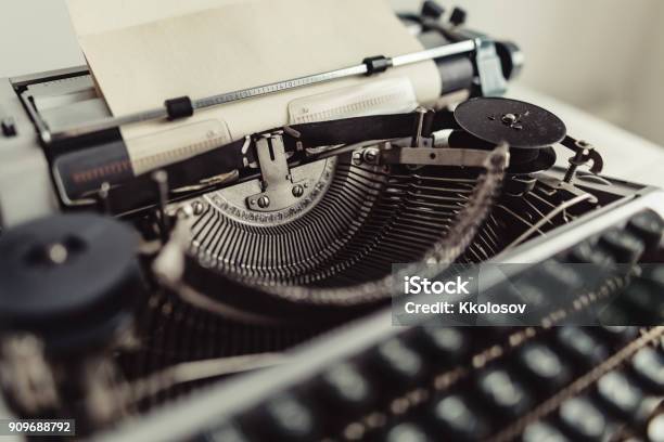 Metal Parts Of Old Typewriters Stock Photo - Download Image Now - Typewriter, Archival, Retro Style