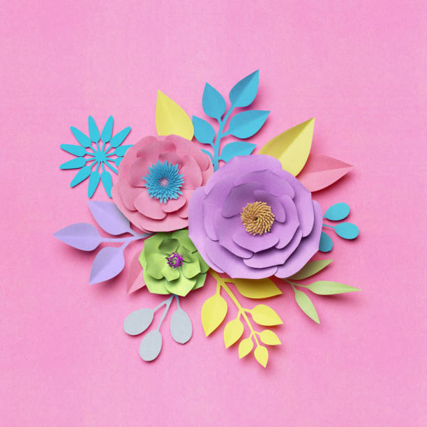 istock 3d rendering, paper art, decorative flowers, floral backround, botanical pattern, pastel candy colors, vibrant palette, round bouquet 909689280