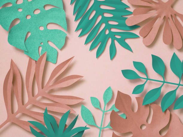 istock 3d rendering, paper art, tropical palm leaves, botanical background, coral mint pastel candy colors, tropical nature, foliage ornament, pattern 909689330