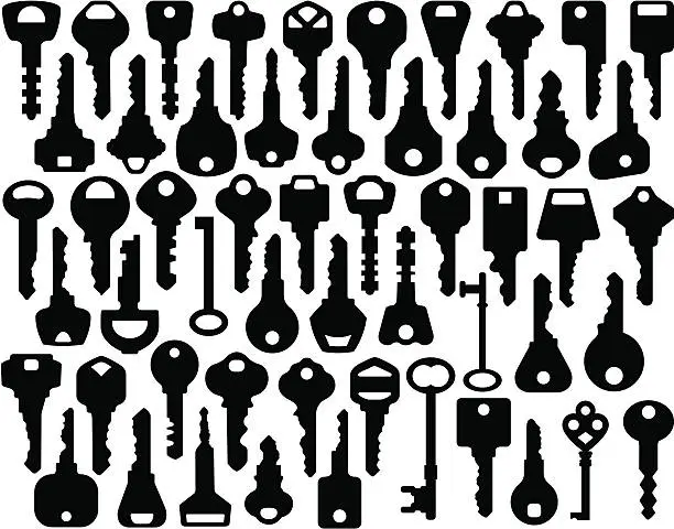 Vector illustration of Assorted Key Silhouettes