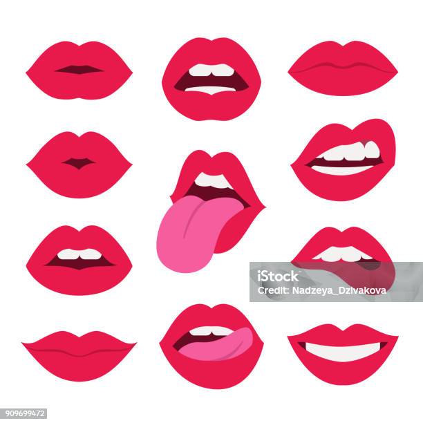 Red Lips Collection Stock Illustration - Download Image Now - Human Lips, Mouth, Vector