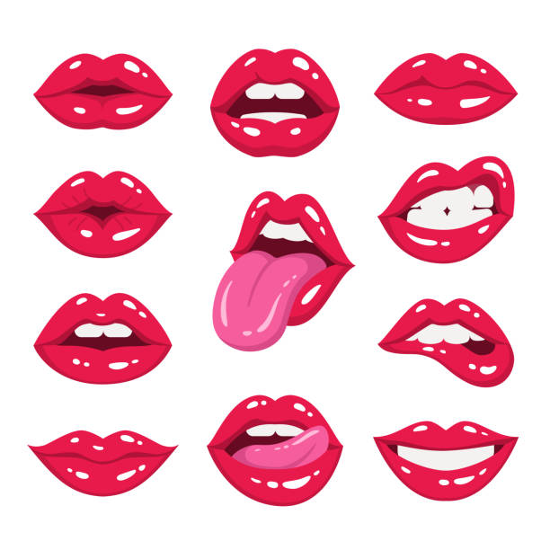 Red lips collection. vector art illustration