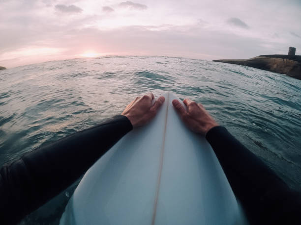 istock Surfer holding a surfboard in the water (point of view) 909701166