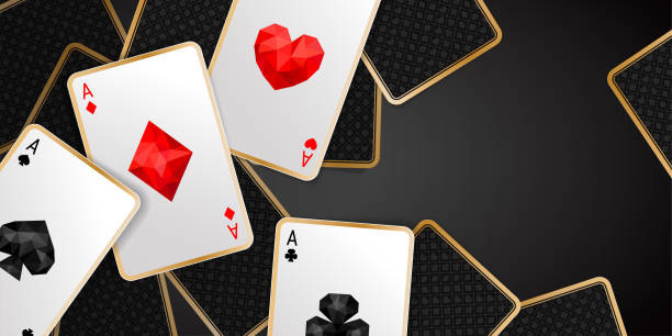 istock Banner with four aces playing cards suits. Winning poker hand 909705234