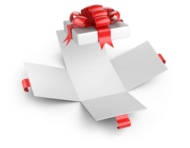 istock Open gift christmas cardboard box blank with red bow. 909708160