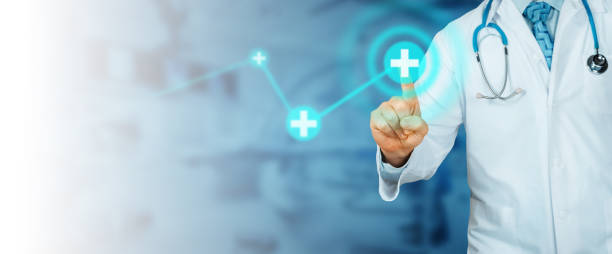 istock Doctor Presses Finger At The Virtual Space In The Augmented Reality 909708308