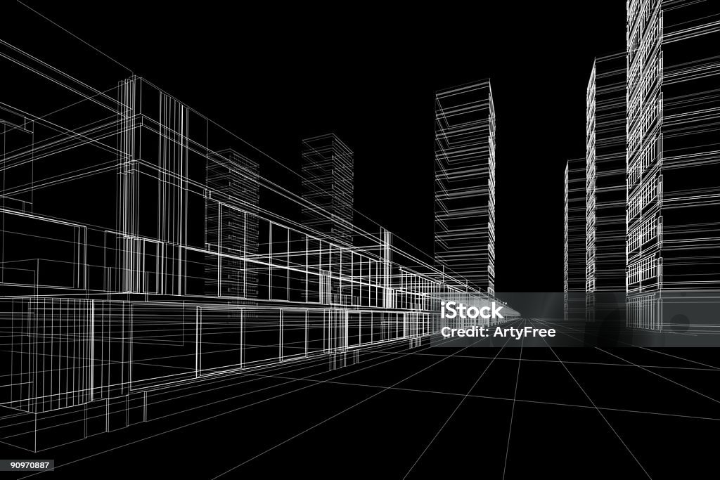 wireframe di edifici aziendali - Foto stock royalty-free di Architettura