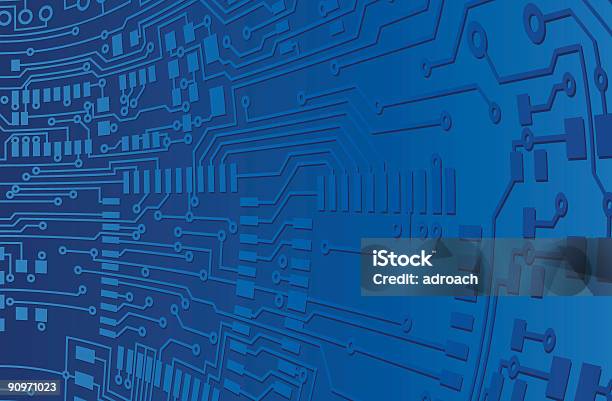 Ilustración de Azul Fondo De Placa De Circuito y más Vectores Libres de Derechos de Chip - Componente de ordenador - Chip - Componente de ordenador, Tablero de circuitos, Azul