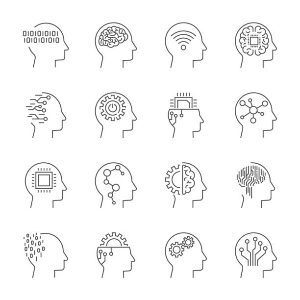 zestaw ikon sztucznej inteligencji. edytowalny obrys - human head illustrations stock illustrations