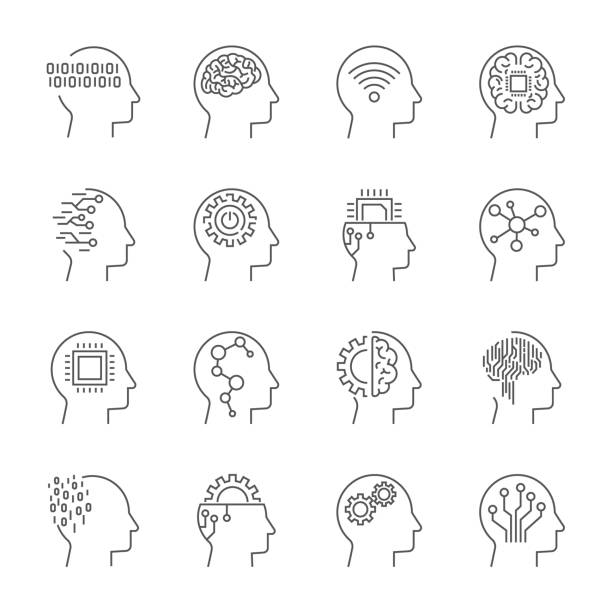 ilustrações, clipart, desenhos animados e ícones de conjunto de ícones de inteligência artificial. curso editável - human head