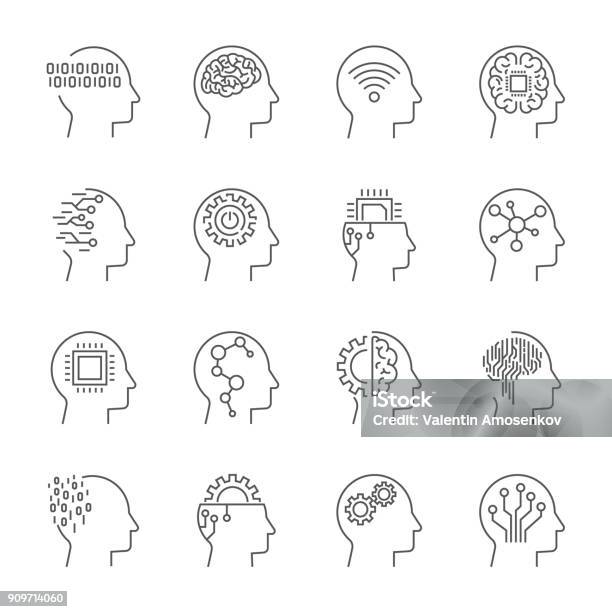 Artificial Intelligence Icon Set Editable Stroke Stock Illustration - Download Image Now - Icon Symbol, Head, Contemplation