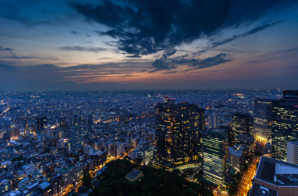 istock Dramatic View From High Above Tokyo at Twilight 909716048