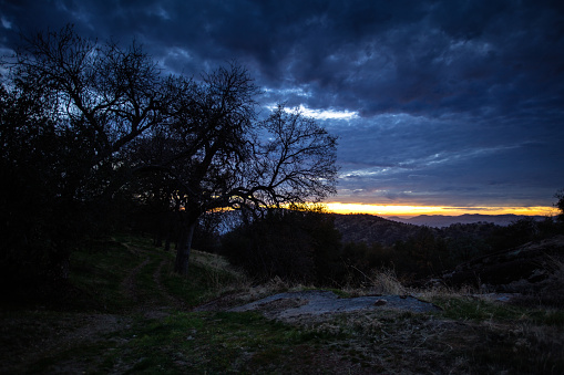 Sunset in an idyllic part of California - the remote area of Mountain Home, in the Santa Cruz Mountains. Part of a series.