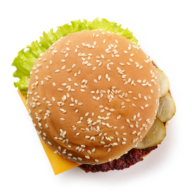흰색 절연 신선한 치즈 버거 - hamburger bun bread isolated 뉴스 사진 이미지