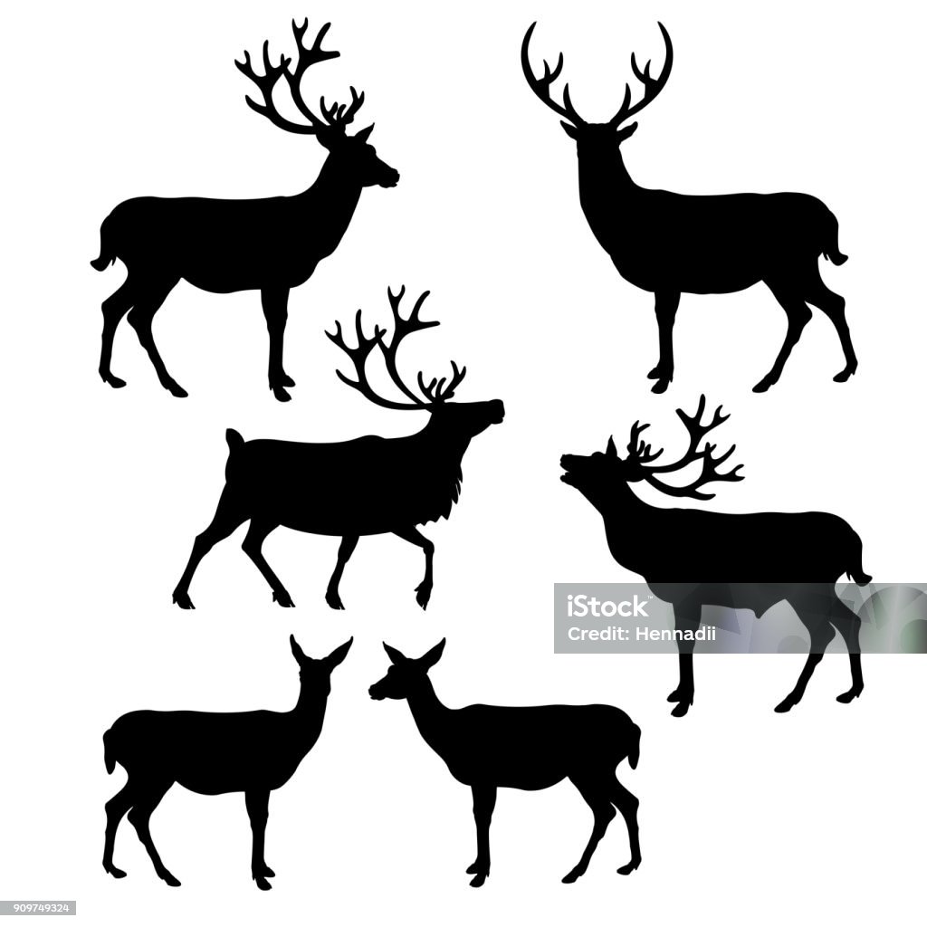 Collezione Deer silhouette - arte vettoriale royalty-free di Renna