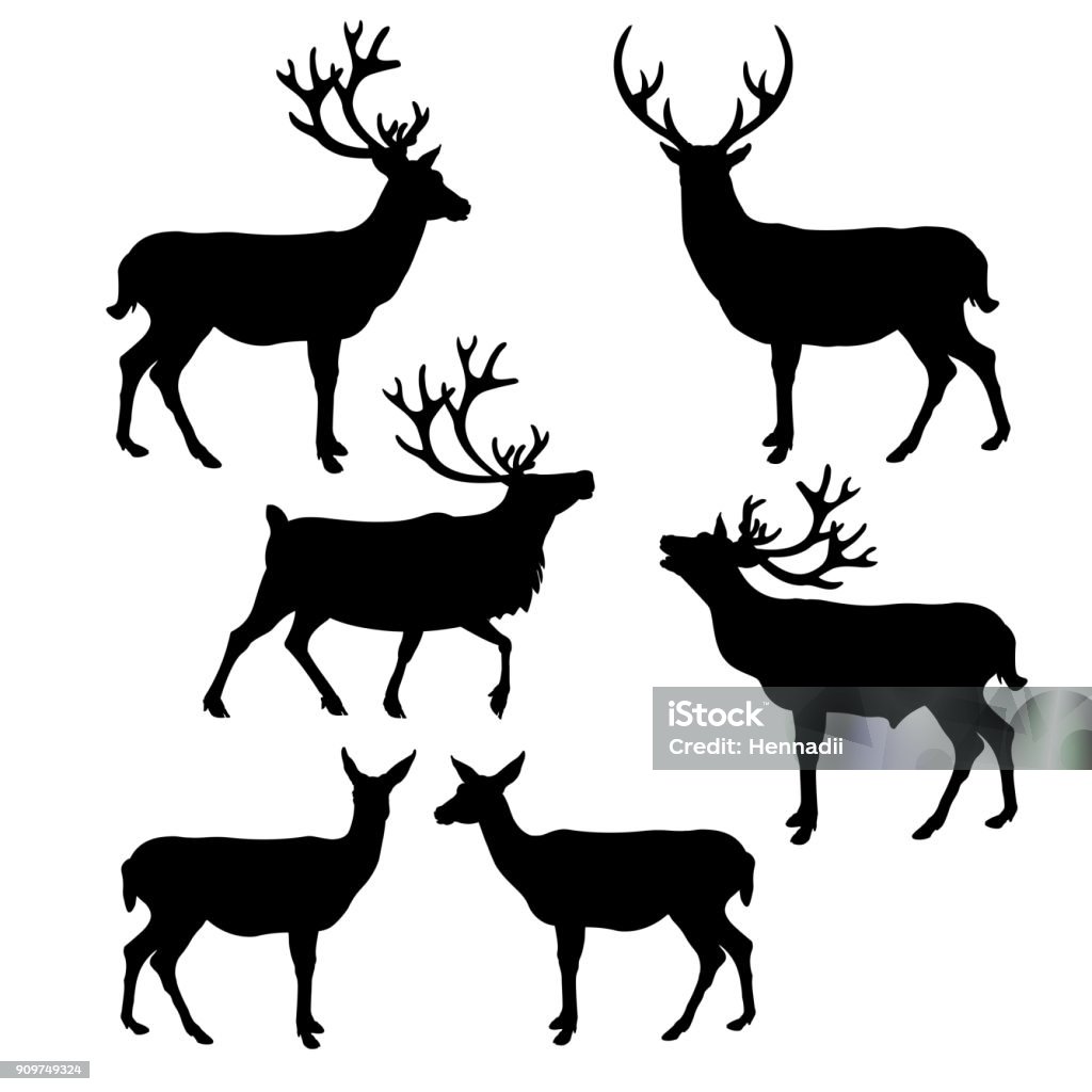 Deer silhouette collection Set of silhouettes deer. Vector illustration isolated on white background. Reindeer stock vector