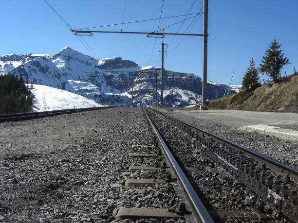 istock Railway into the snowy mountains 909752176