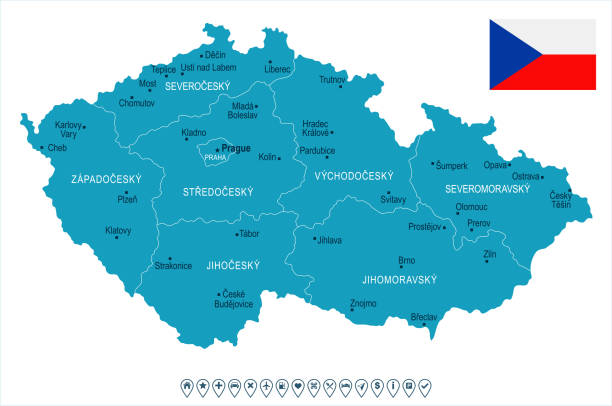 czech republic - mapa i flaga - szczegółowa ilustracja wektorowa - czech republic illustrations stock illustrations