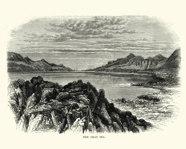 View on the Dead Sea, 19th Century Vintage engraving of a View on the Dead Sea, 19th Century dead sea stock illustrations