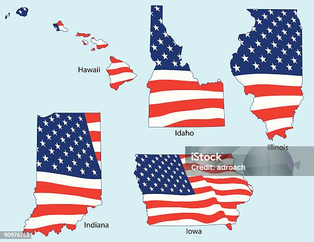 Cinque Stati Con Bandiere - Immagini vettoriali stock e altre immagini di 4 Luglio - 4 Luglio, A forma di stella, Bandiera