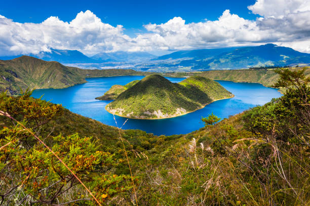 Cuicocha, beautiful blue lagoon Cuicocha, beautiful blue lagoon inside the crater of the Cotacachi volcano bolivian andes photos stock pictures, royalty-free photos & images