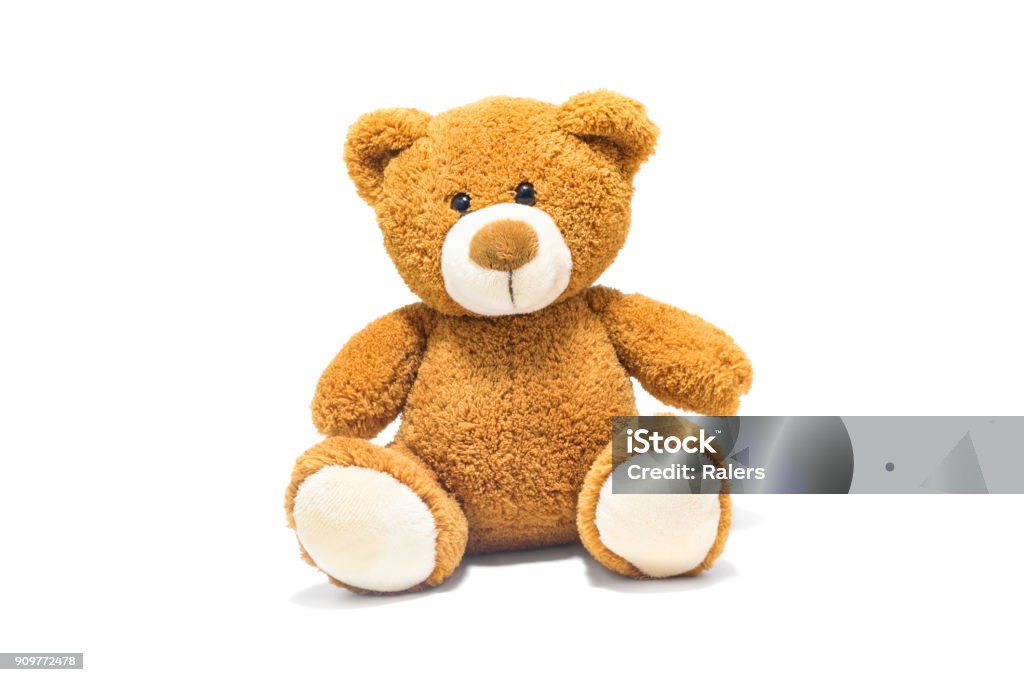 Brown teddy bear isolated in front of a white background. Teddy Bear Stock Photo