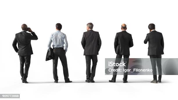 Back View Of Standing Business Men Illustration On White Background 3d Rendering Isolated Stock Photo - Download Image Now