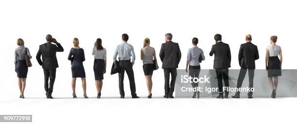 Back View Of Standing Business People Illustration On White Background 3d Rendering Isolated Stock Photo - Download Image Now