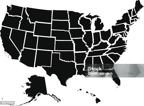 50 États Membres Vecteurs libres de droits et plus d'images vectorielles de États-Unis - États-Unis, Carte, Contour