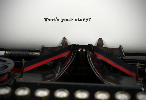 istock Close-up antique typewriter with here's my story 909786076