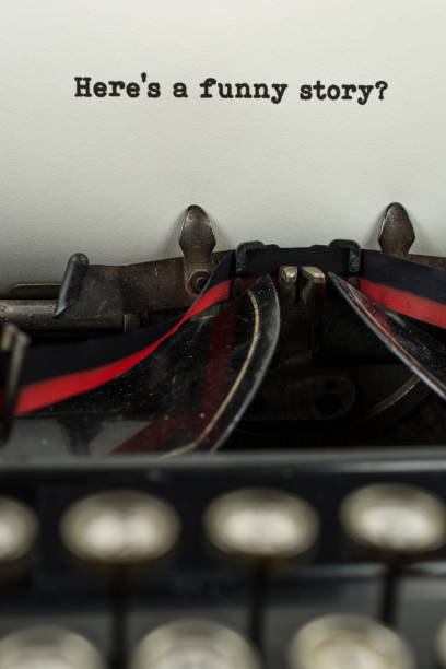 istock Close-up antique typewriter with funny story 909786108