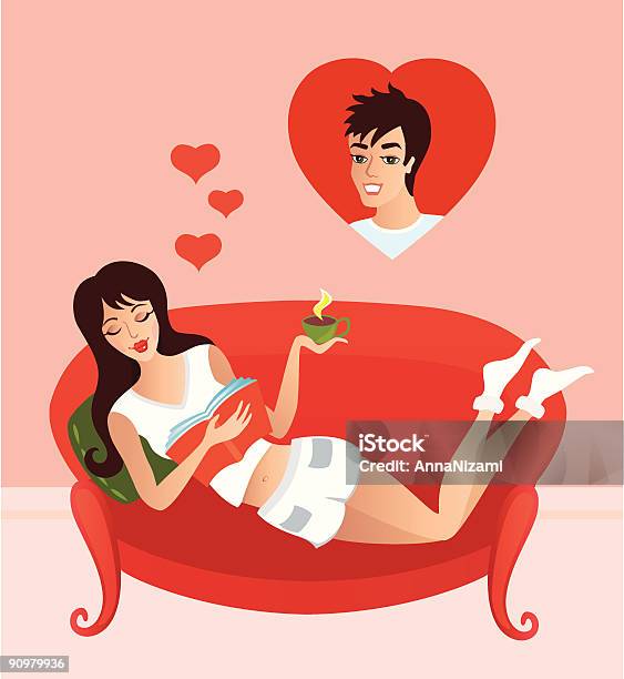 Girl In Love Stock Illustration - Download Image Now - Book, Heart Shape, Lying Down