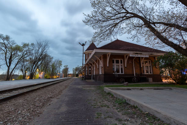 The old train station in Iowa City, Iowa. stock photo