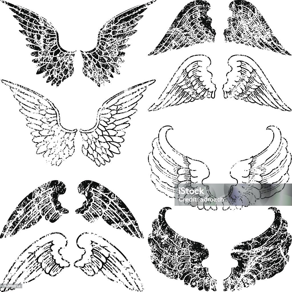 Eight Pairs of Grunge Angel Wings  Angel stock vector