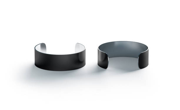istock Blank large black cuff bracelet mockup, front and back side 909806634