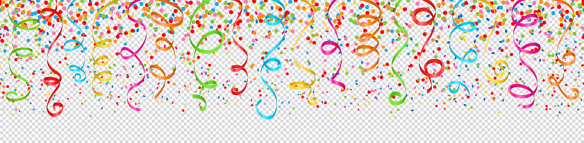 confetti and streamers colorful transparent background