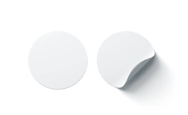 istock Blank white round adhesive stickers mock up with curved corner 909810284