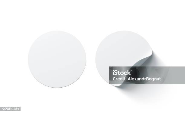 Blank White Round Adhesive Stickers Mock Up With Curved Corner Stock Photo - Download Image Now