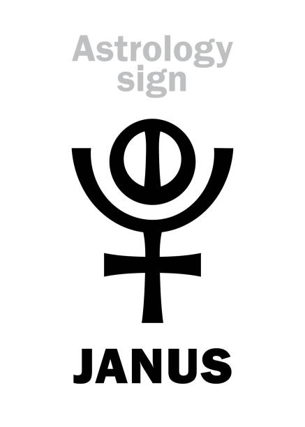 astroloji alfabesi: janus, 12 hypothetic dev gezegen (arkasında plüton). hiyeroglif işareti (varyasyon sembolü) karakter. - fortuna illüstrasyonlar stock illustrations