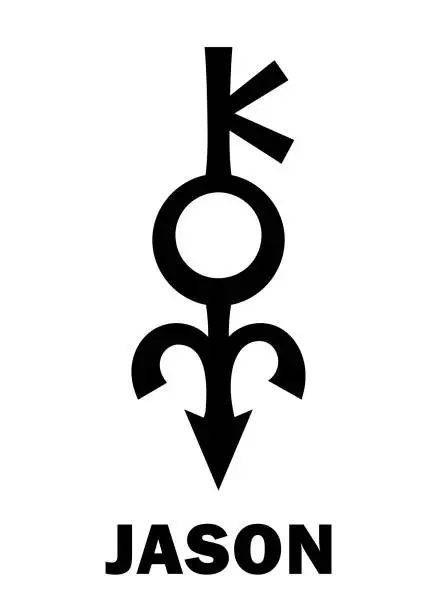 Vector illustration of Astrology Alphabet: JASON (Chiron), hypothetical massive asteroid (planetoid between Saturn and Uranus, now identified as Chiron). Hieroglyphics character sign (original single symbol).