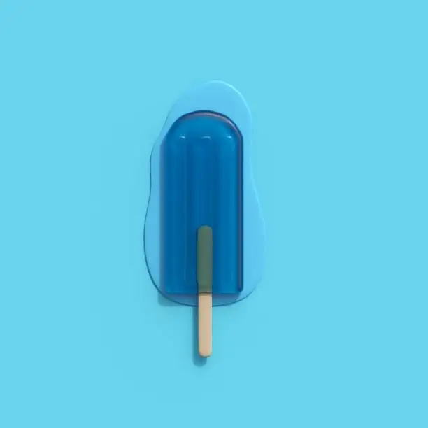 Blue an ice cream Melt on blue background. minimal creative idea.