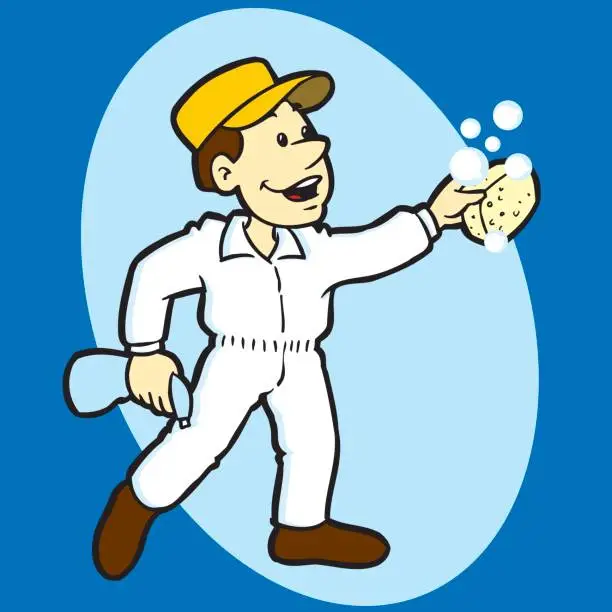 Vector illustration of Window Washing Worker