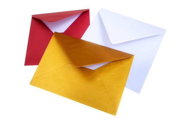 istock Group of open multicolored envelopes on a white background. 909831634
