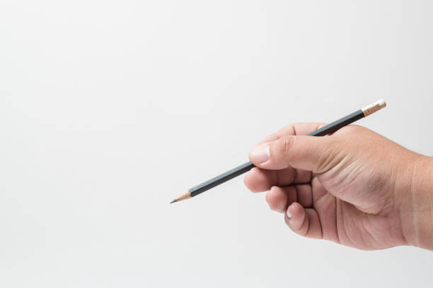 Black pencil handles on white stock photo
