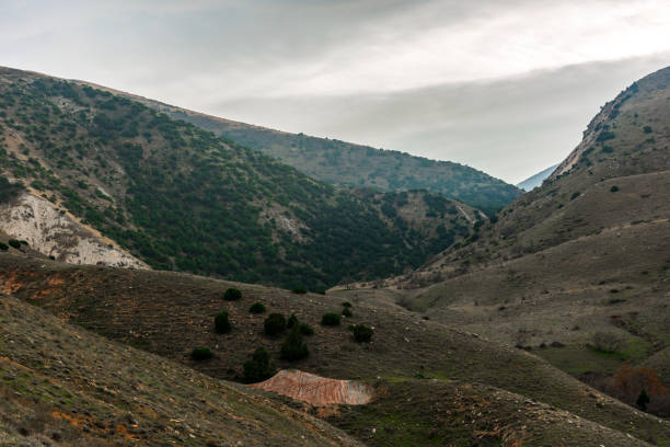 Hilly mountains in the valley, mountain landscape