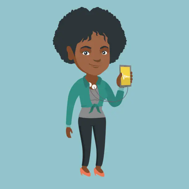 Vector illustration of Woman showing app for measuring of heart pulse