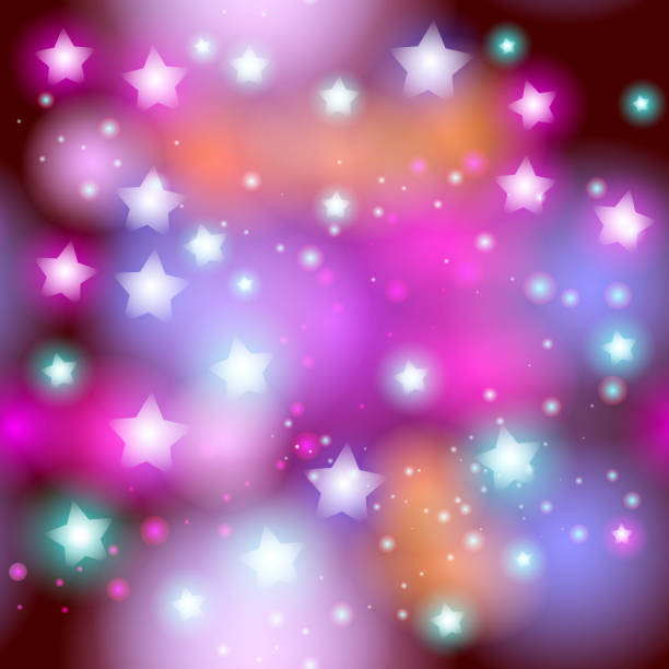 istock Abstract starry seamless pattern with neon star on bright pink and purple, burgundy, orange, green background. Galaxy Night sky with stars. Vector 909847152